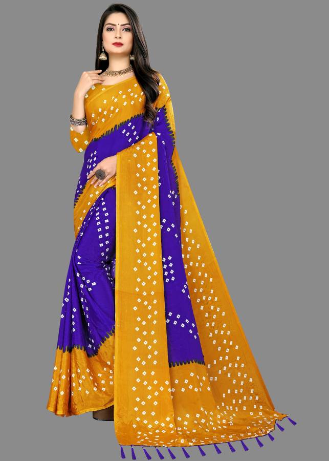 Ombre, Geometric Print Bandhani Silk Blend Saree Price in India