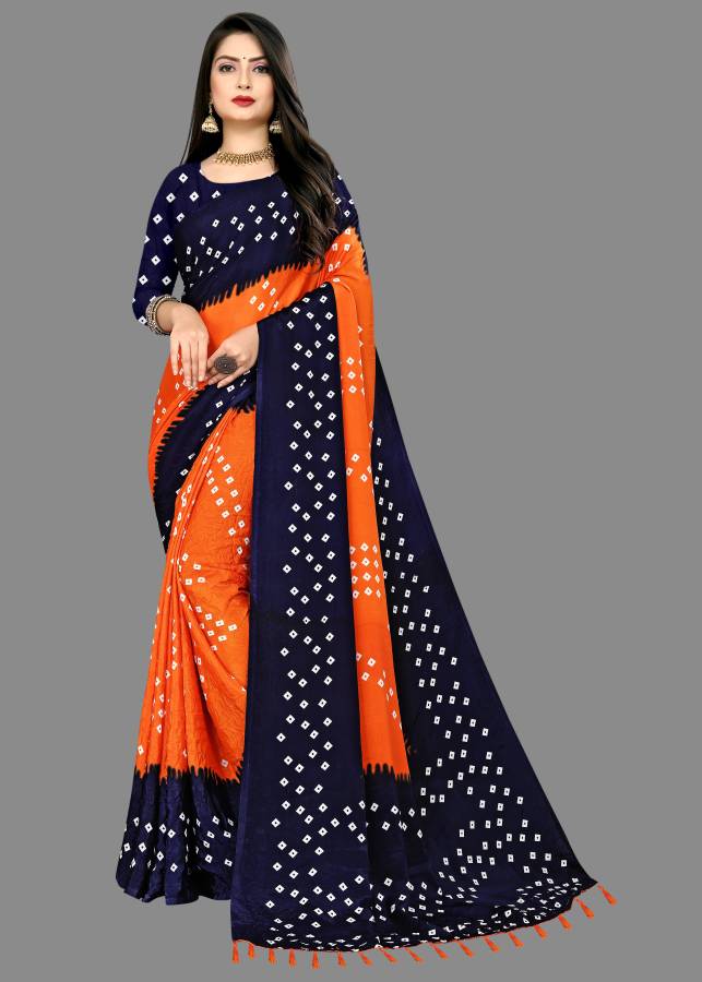 Printed Bandhani Poly Silk, Silk Blend Saree Price in India