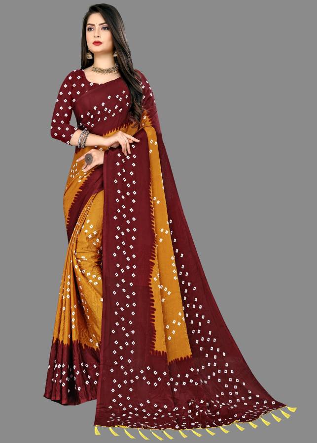 Geometric Print Bandhani Silk Blend Saree Price in India