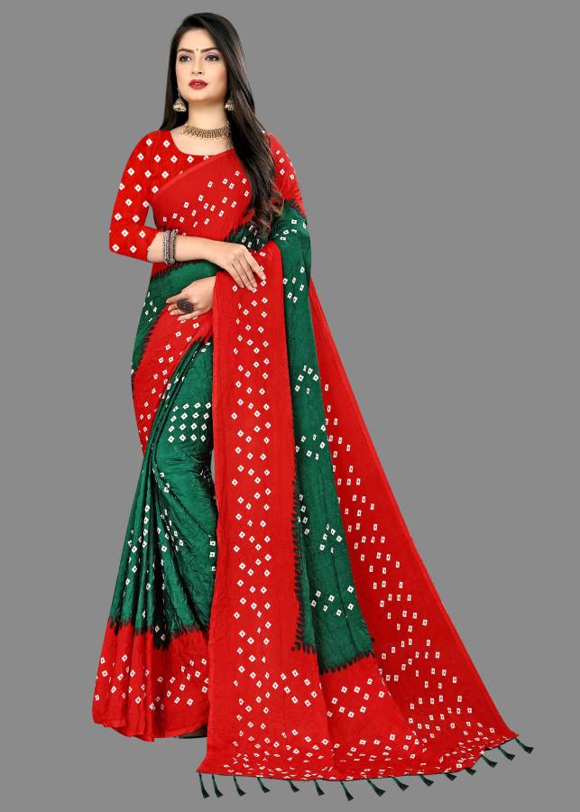 Printed Bandhani Silk Blend Saree Price in India