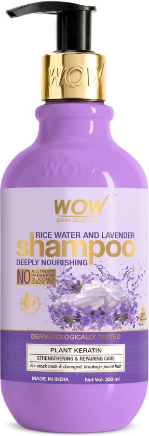 WOW SKIN SCIENCE Rice Water Shampoo with Rice Water, Rice Keratin & Lavender Oil for Damaged, Dry and Frizzy Hair- No Sulphate, Parabens, Silicones, Synthetic Color, PEG - 300mL Price in India