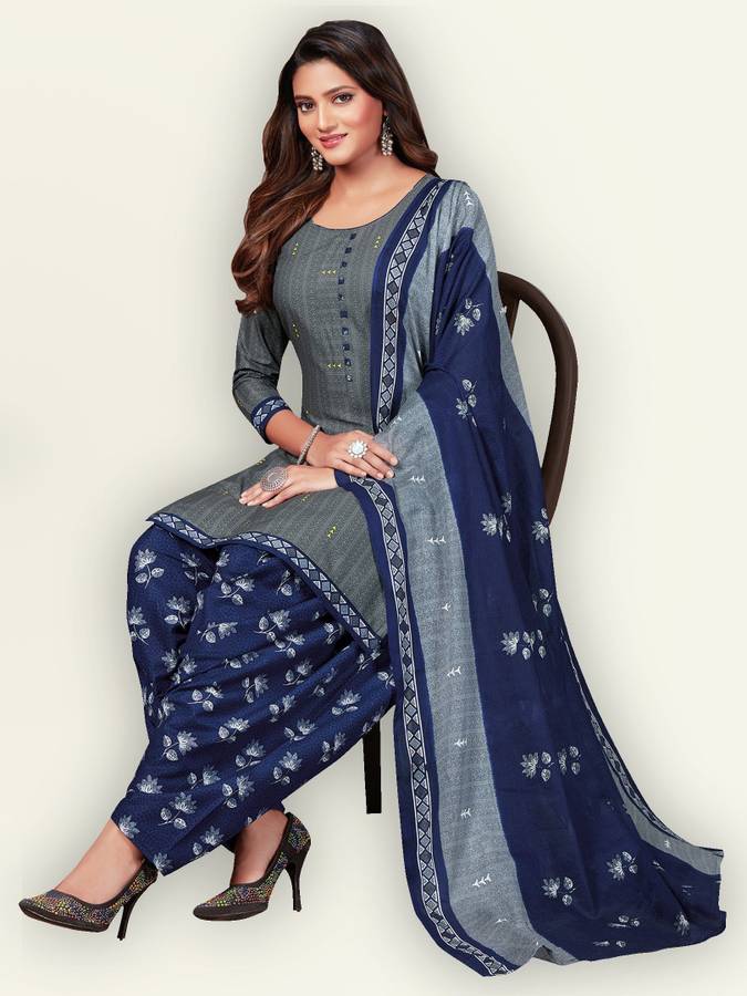 Pure Cotton Striped, Printed Salwar Suit Material