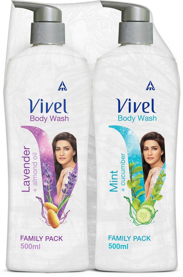 Vivel Body Wash, Lavender & Almond Oil and Mint & Cucumber, Shower Crme, 500ml Pump, For women and men