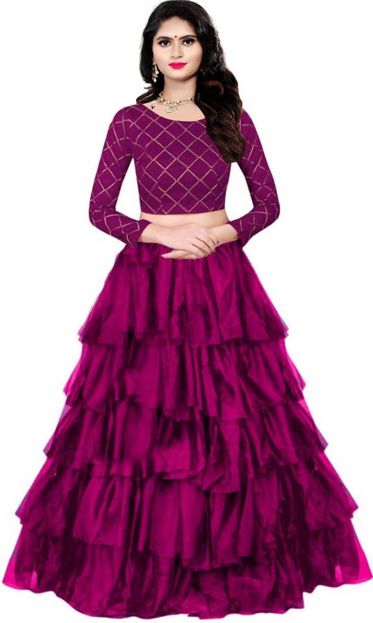 Self Design, Checkered Semi Stitched Lehenga Choli