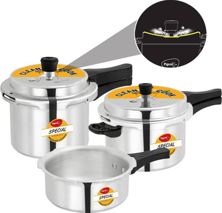 Pigeon by Stovekraft Limited Special Spill Free Clean Cook Induction Bottom Aluminium Pressure Cooker 2 L, 3 L, 5 L Induction Bottom Pressure Cooker