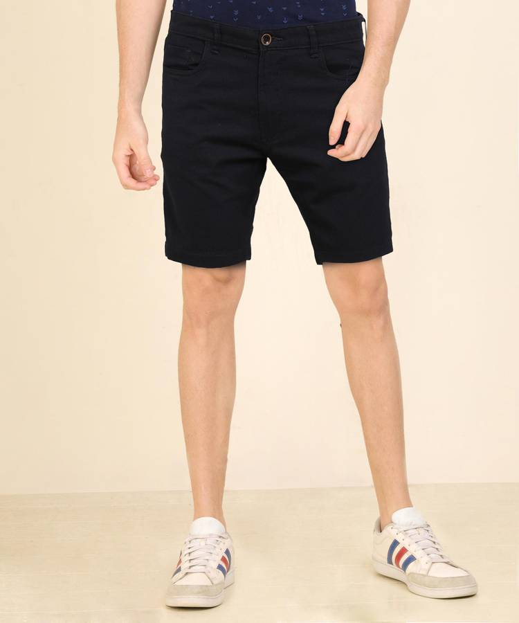 Solid Men Black Denim Shorts