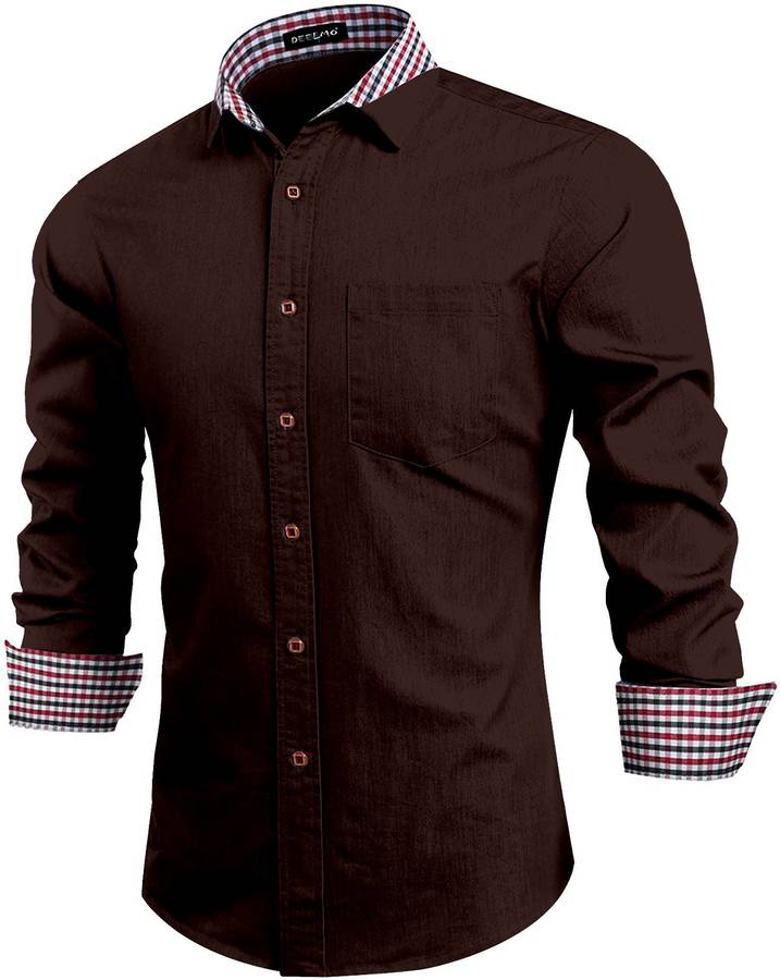 Men Regular Fit Solid Double Collar Casual Shirt