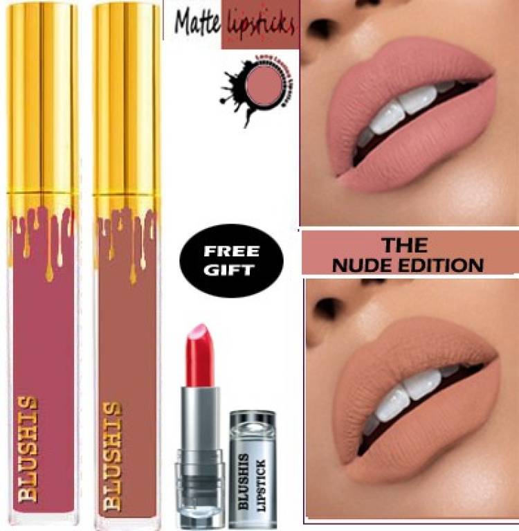 BLUSHIS Non Transfer Professionally Longlasting Liquid Lipstick Combo Set Of 2 pc Price in India