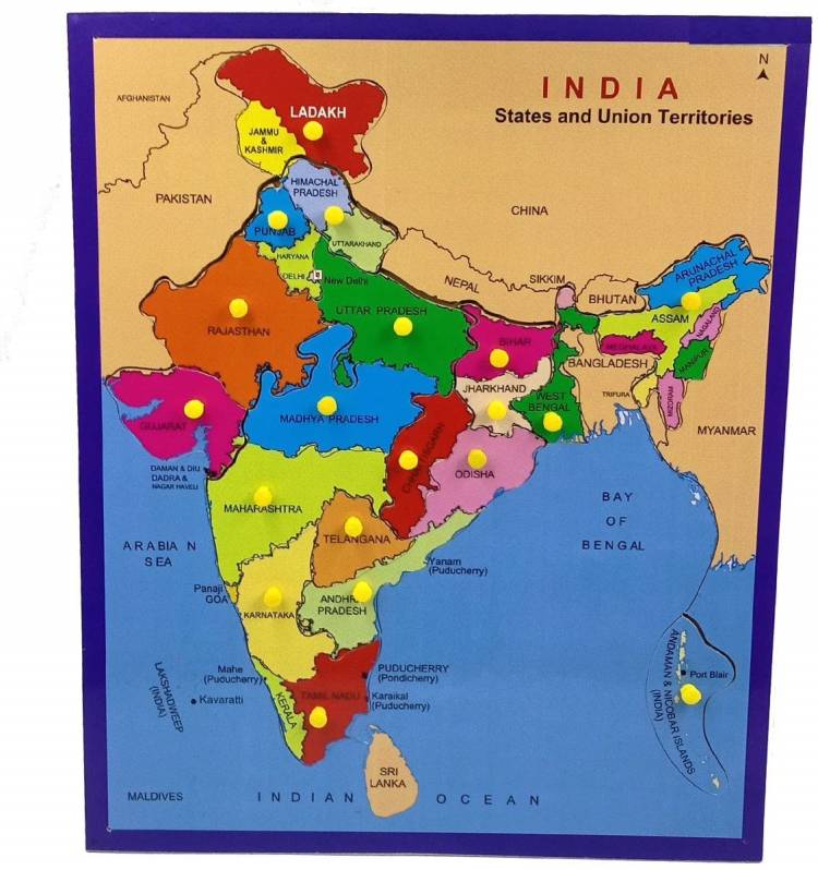 Ashmi Wooden Large Premium Map of India Jigsaw Puzzle with State For Knowledge & Learning Aids, Board Game Best Gift For Kids and home office decor Age 5+