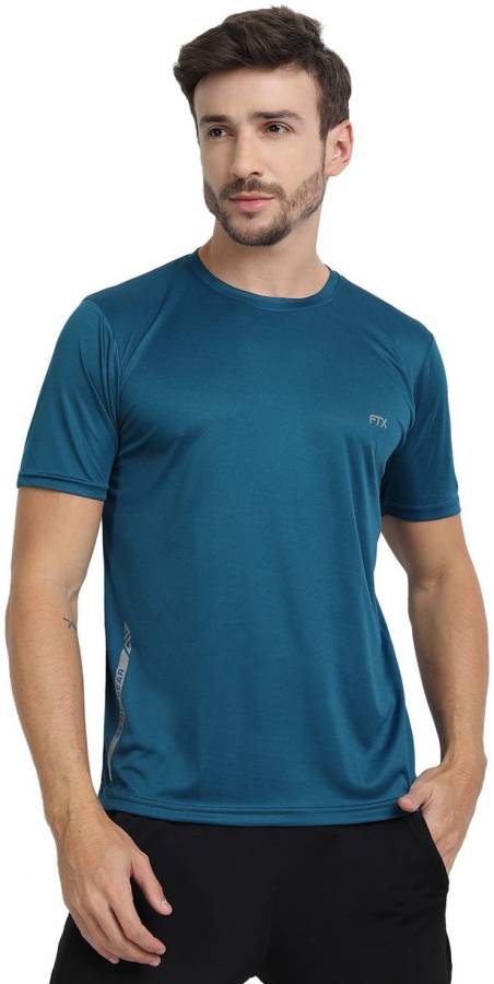 Solid Men Round Neck Dark Blue T-Shirt Price in India