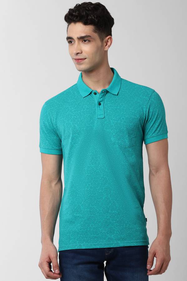 Printed Men Polo Neck Light Green T-Shirt