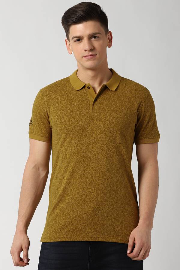 Printed Men Polo Neck Yellow T-Shirt