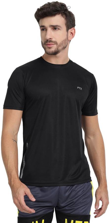 Solid Men Round Neck Black T-Shirt Price in India