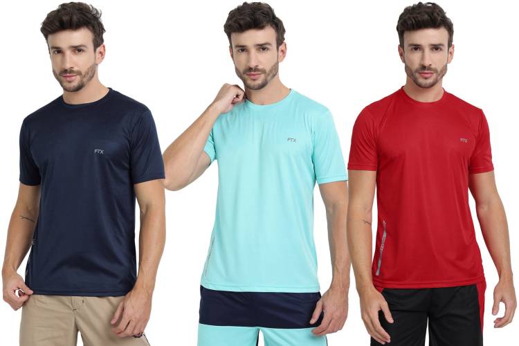 Solid Men Round Neck Light Blue, Red, Blue T-Shirt Price in India