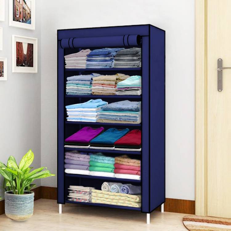 Sasimo 1 Door 6 Shelf Fabric PP Carbon Steel Collapsible Wardrobe