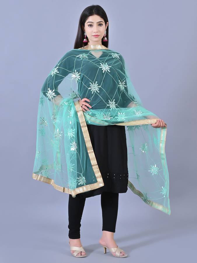 Net Solid Green Women Dupatta