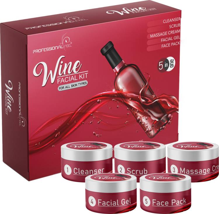 PROFESSIONAL FEEL Red Wine Diamond Facial Kit, Premium Range For Fairness, Whiting, Skin, Instant Glow, Way to use facial kit, Fairness, Whitening, Skin, Instant Result Without Damage Skin (Set of 5) Price in India