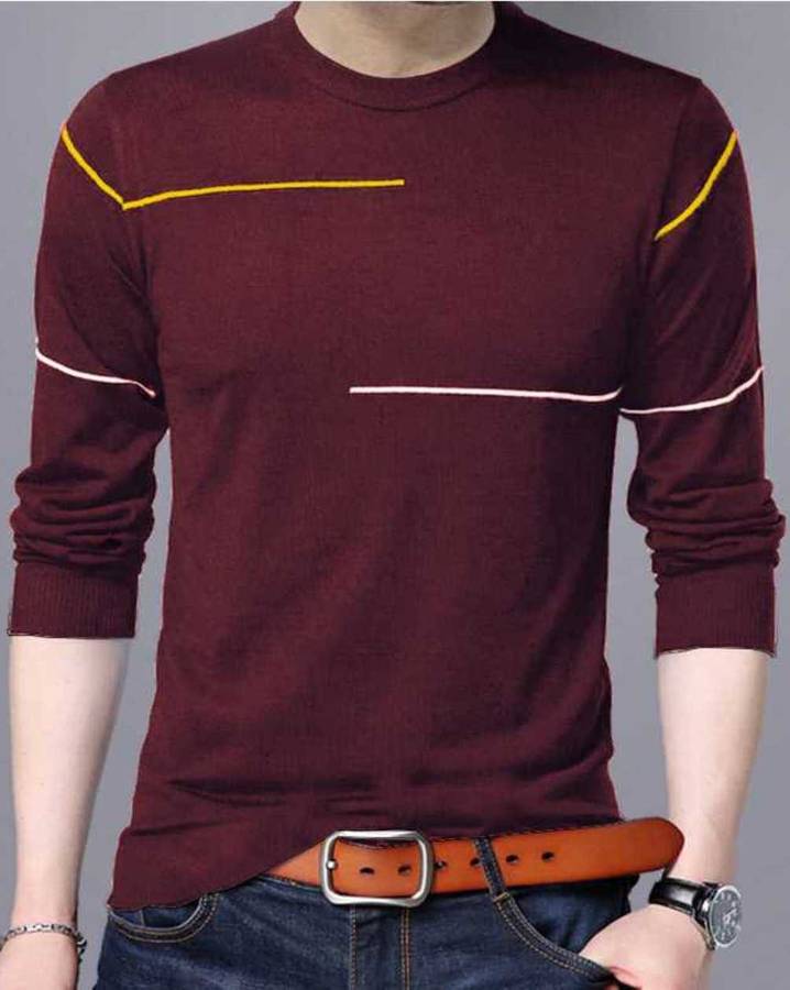Embroidered Men Round Neck Maroon T-Shirt