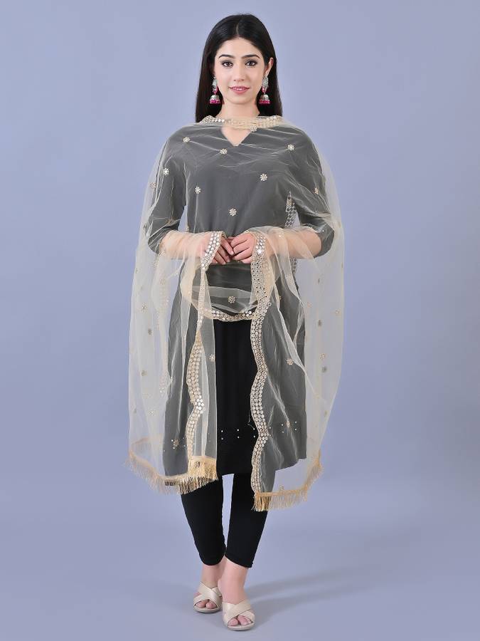 Net Solid Beige Women Dupatta