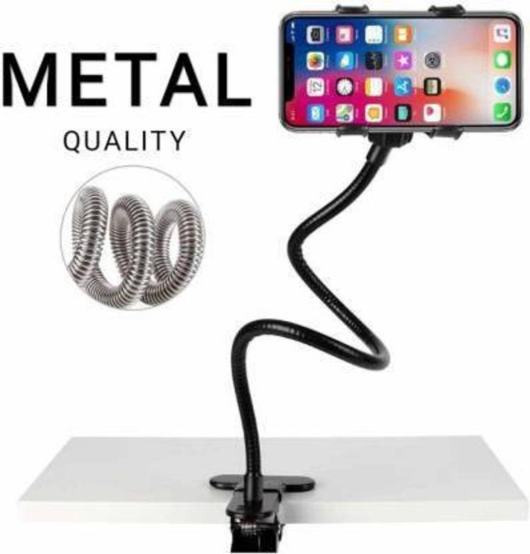 LKMO Portable Metal Lazy Stand Mobile Phone Holder with Goosneck Long Arm Clip | Flexible | Foldable | 360 Degree Compatible for Universal Places As Office |Home |Kitchen | Bedroom etc. Mobile Holder