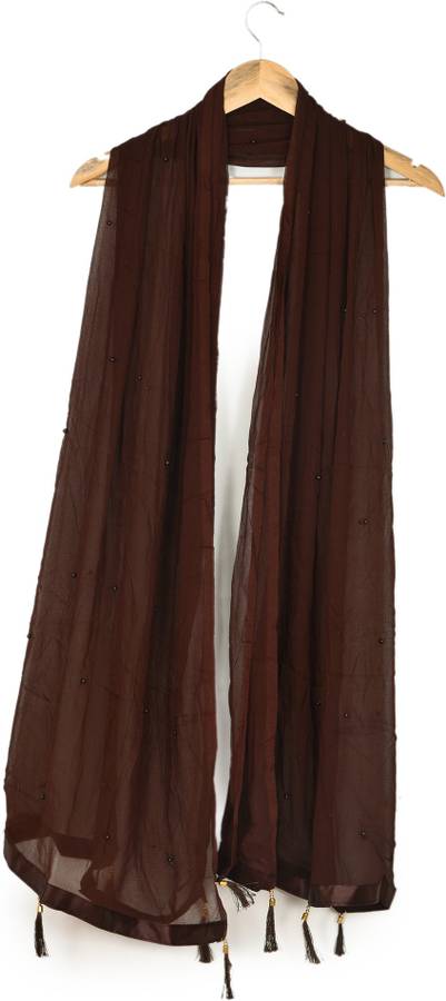 Chiffon Solid Brown Women Dupatta