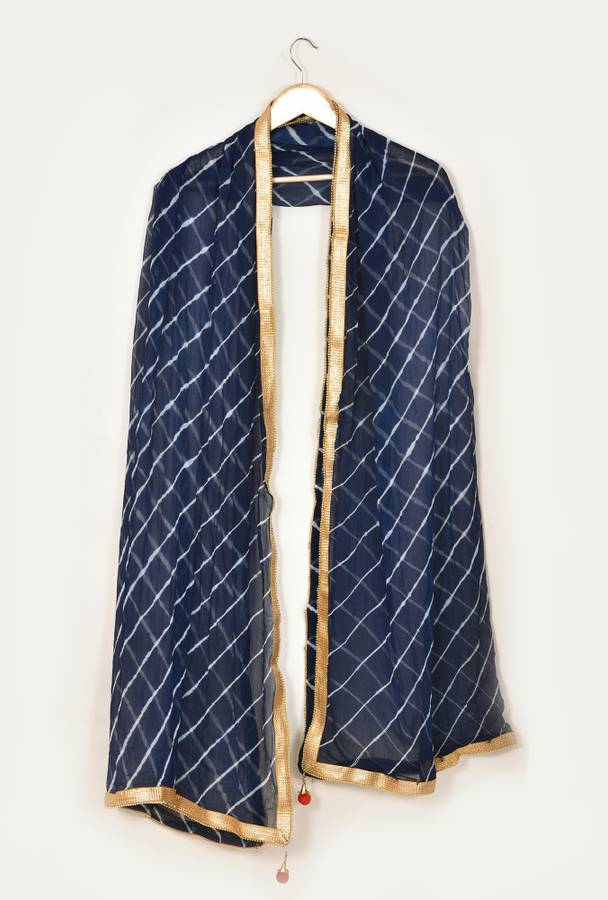 Silk Blend Striped Dark Blue Women Dupatta