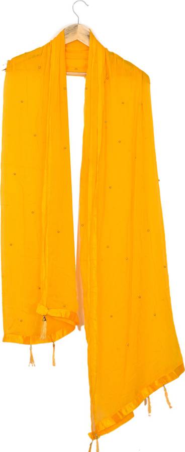 Chiffon Self Design Yellow Women Dupatta