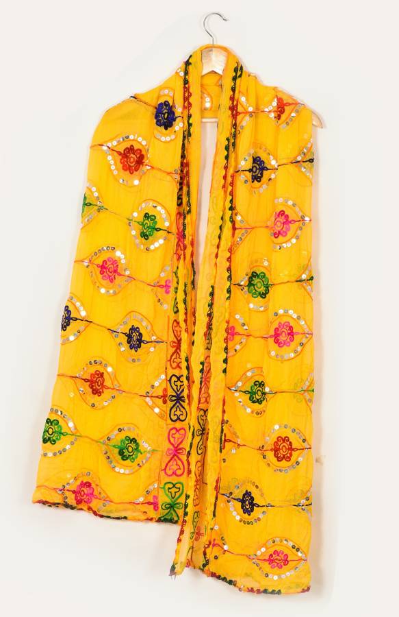 Chiffon Embellished Yellow Women Dupatta