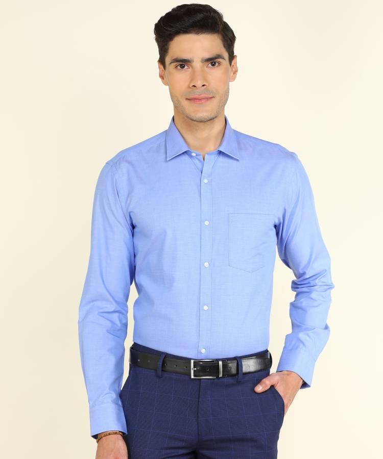 PARK AVENUE Men Solid Formal Blue Shirt Price in India