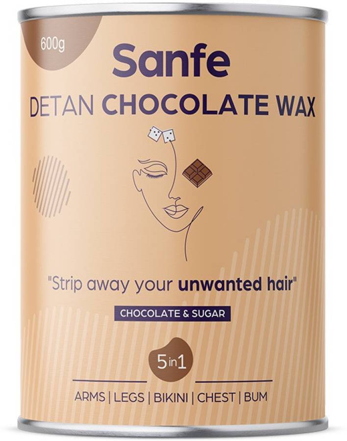 Sanfe Detan Chocolate Wax for Smooth Hair Removal - 600gm with chocolate extracts | For all skin types | Removes Tan, Dead Skin | For Arms, Legs and Full body Wax Price in India
