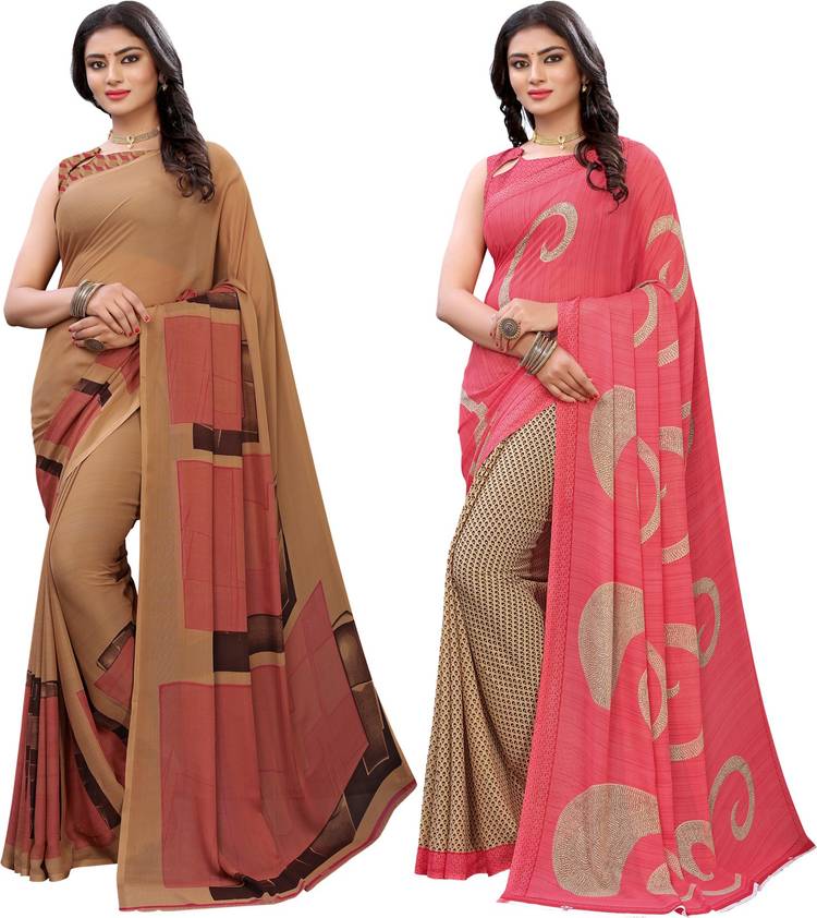 Floral Print, Geometric Print, Printed Daily Wear Georgette Saree