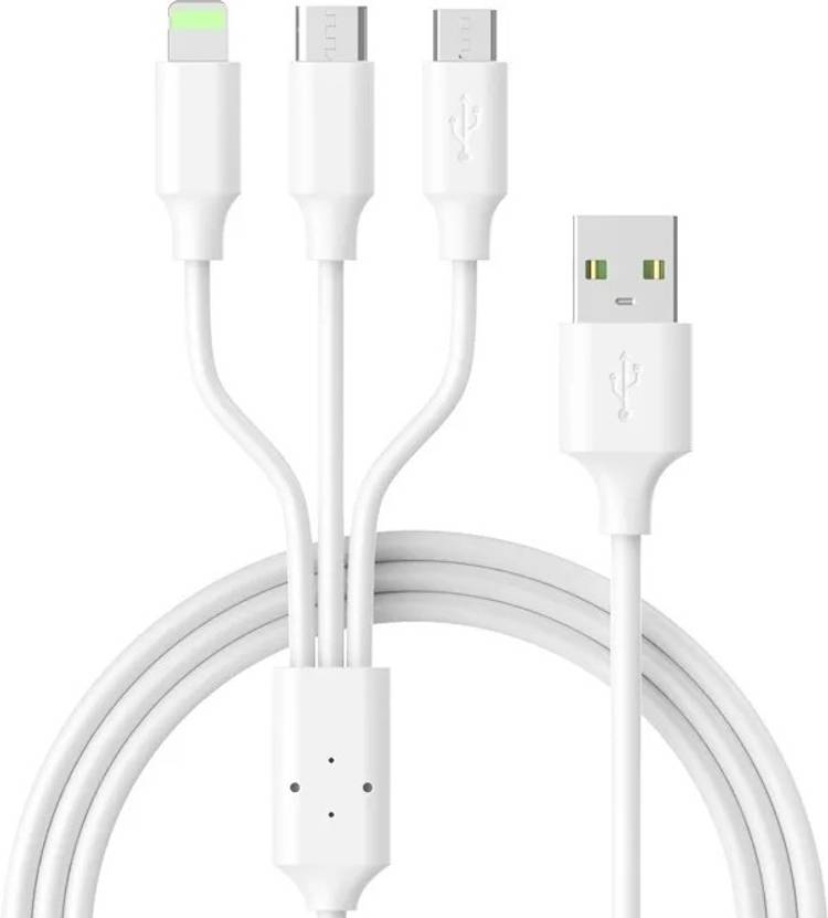 Chias 3 in 1 Fast Charging 2A Cable for Type-C, Micro & iOS Smartphones, Smart Charge 3 Port Data Charging Cable, Power line (Compatible with mobile, laptop, audio player, tablet, computer, One Cable) 3 A Multiport Mobile Charger with Detachable Cable