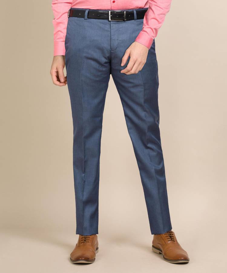 Slim Fit Men Dark Blue Polyester Blend With Mask Trousers