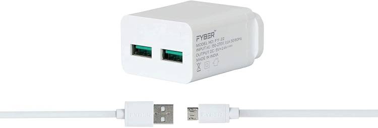 FYBER SMART HIGH SPEED TWO USB CHARGER WITH HIGH SPEED MICRO USB DATA CABLE 2.4 A Multiport Mobile Charger with Detachable Cable