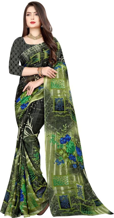 Geometric Print, Floral Print Daily Wear Georgette Saree Price in India
