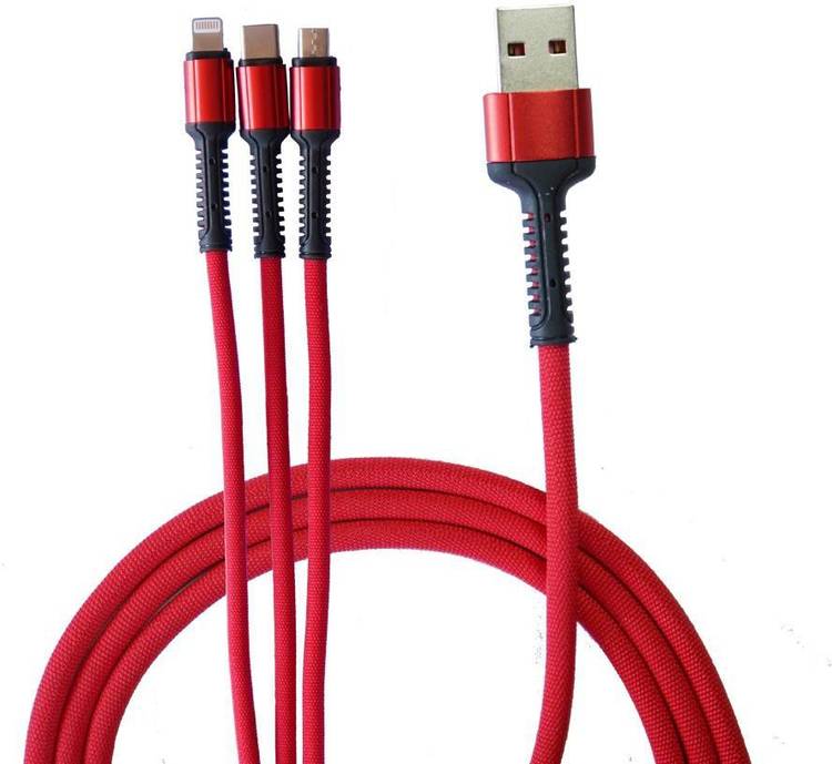 AB-ONE 3 in 1 Lightning Micro and Type C 1.2 Meter Nylon Braided Fast Charging Red 2 m USB Type C Cable