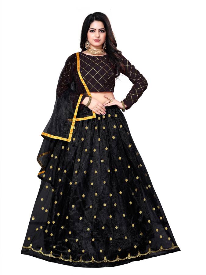 Polka Print Semi Stitched Lehenga Choli