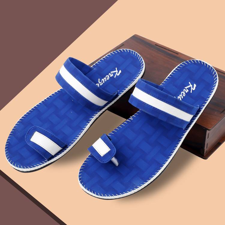 Men Synthetic Leather Chappal (Blue) Flip Flops