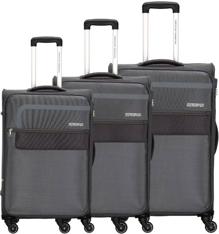 Soft Body Set of 3 Luggage - Geneva Spinner 3 PC Set Dark Grey - Grey