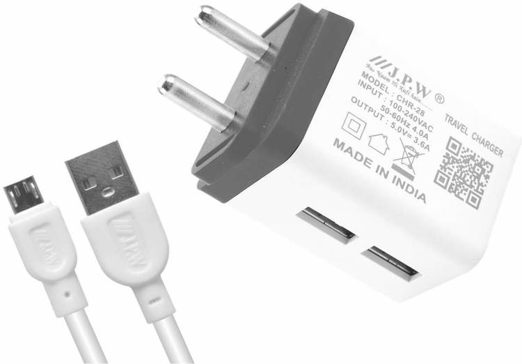 J.P.W jpw jw-41 / 2usb 3.6 amp dual usb universal mobile charger with super fast charging (cable)- White 3.6 A Multiport Mobile Charger with Detachable Cable