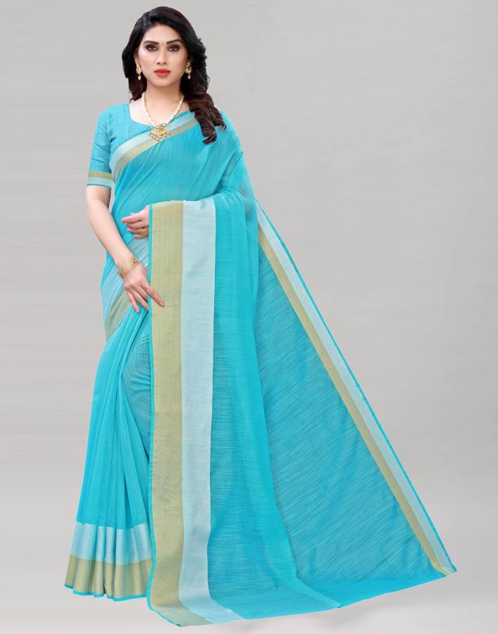 Woven, Embellished, Solid/Plain Banarasi Cotton Blend Saree Price in India