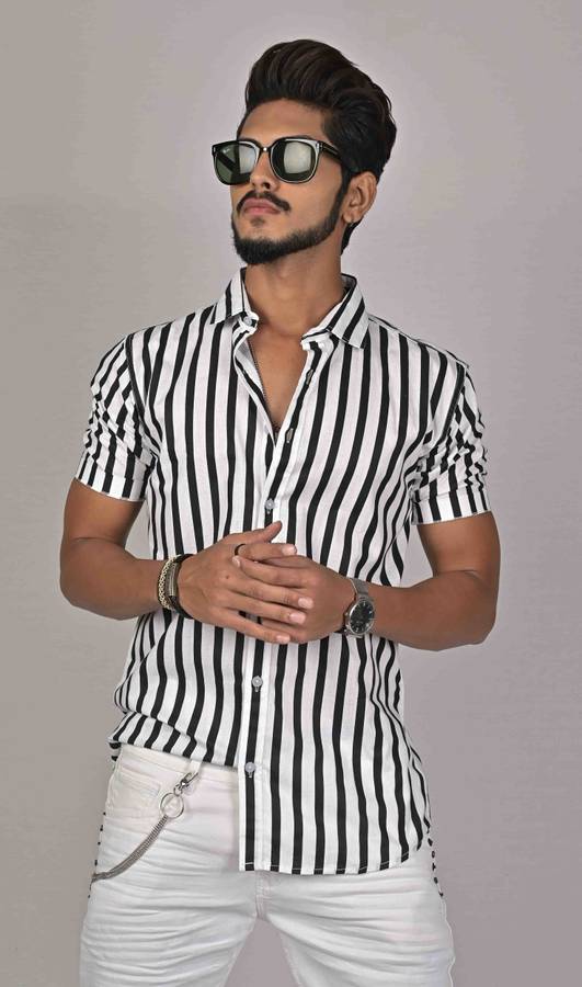 Men Slim, Regular, Super Slim Fit Printed, Striped Button Down Collar Casual Shirt