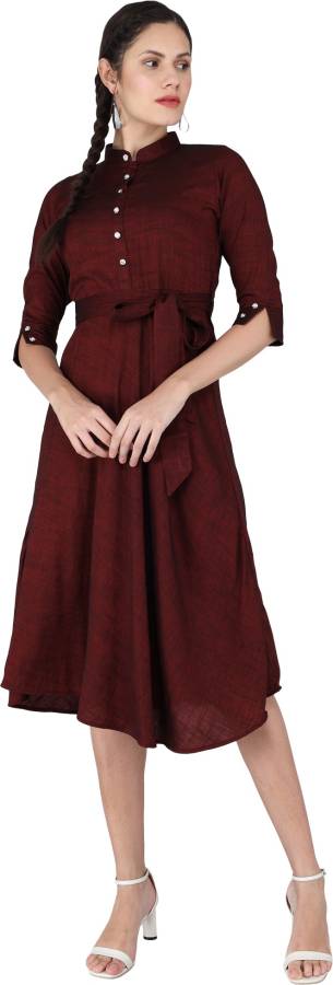 Women Asymmetric Maroon Dress Price in India