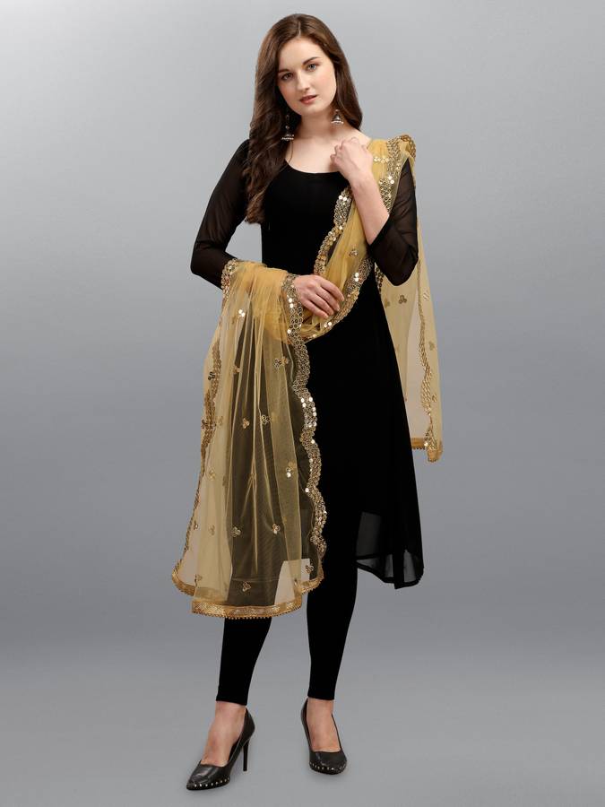 Net Embellished Yellow Women Dupatta