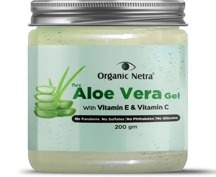 Organic Netra Pure Aloe Vera Gel With Vitamin C & E | Cold Pressed | For Skin, Face, Hair | Paraben Free | Sulphate Free Price in India