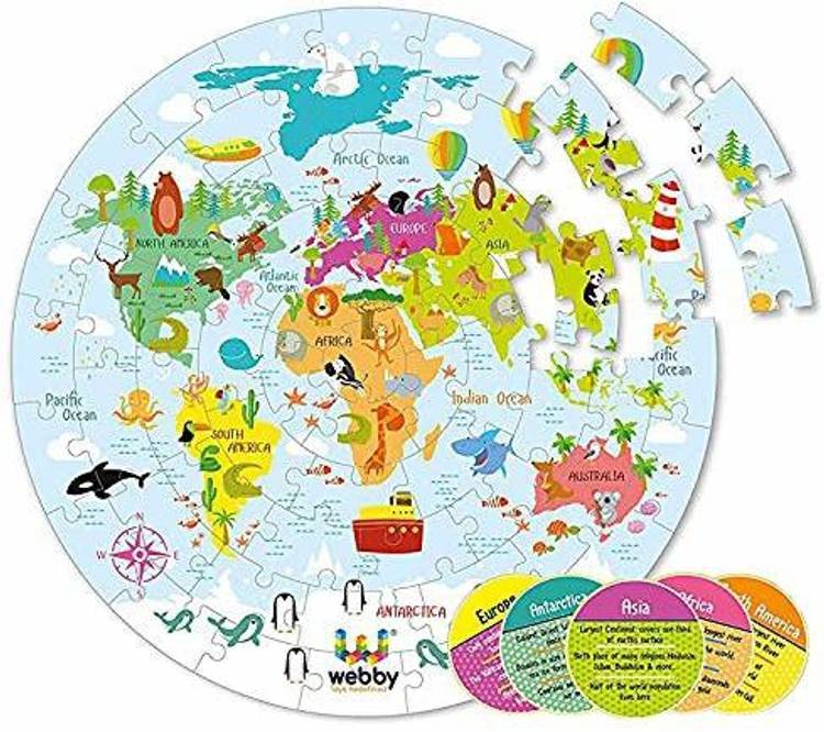 Webby Amazing World Map Jigsaw Floor Puzzle 60 Pcs with 4 double sided Flashcards