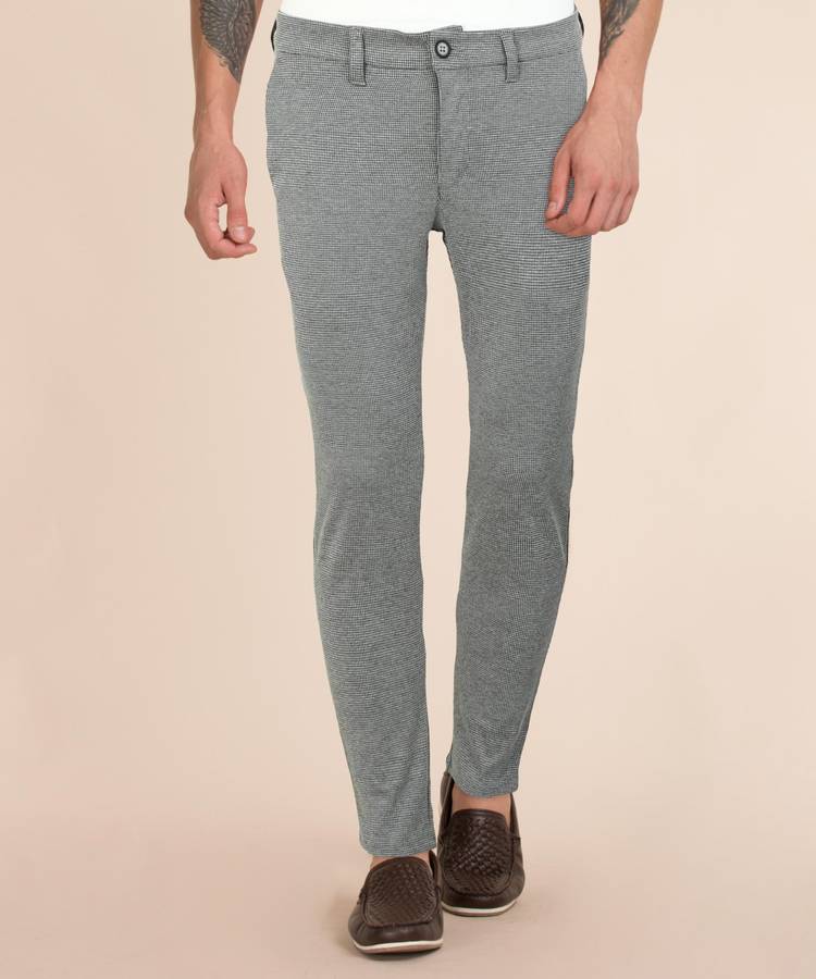 Slim Fit Men Grey Rayon Crepe Blend Trousers