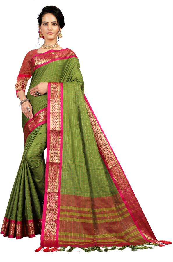 Self Design, Woven, Checkered Banarasi Cotton Blend, Cotton Silk Saree Price in India