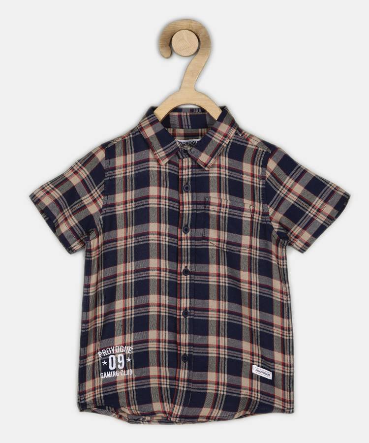 Boys Regular Fit Checkered Lapel Collar Casual Shirt Price in India