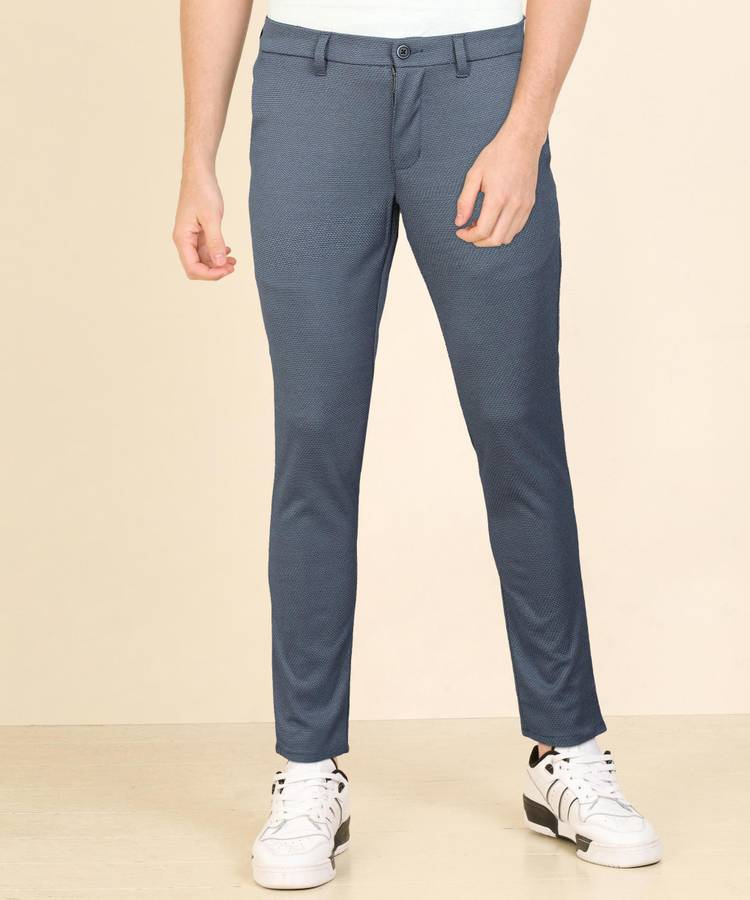 Slim Fit Men Blue Rayon Crepe Blend Trousers